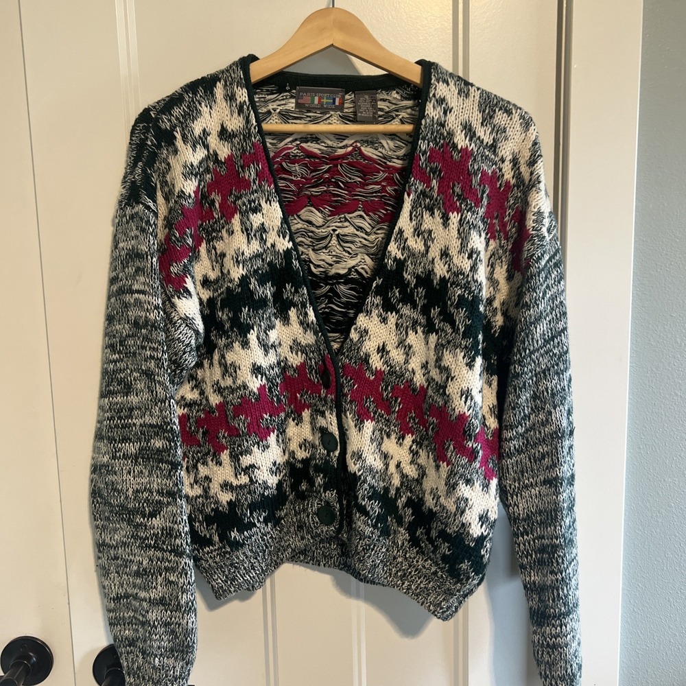 Vintage Paris Sport Club Sweater Womens Knit Button Cardigan 90s Excellent